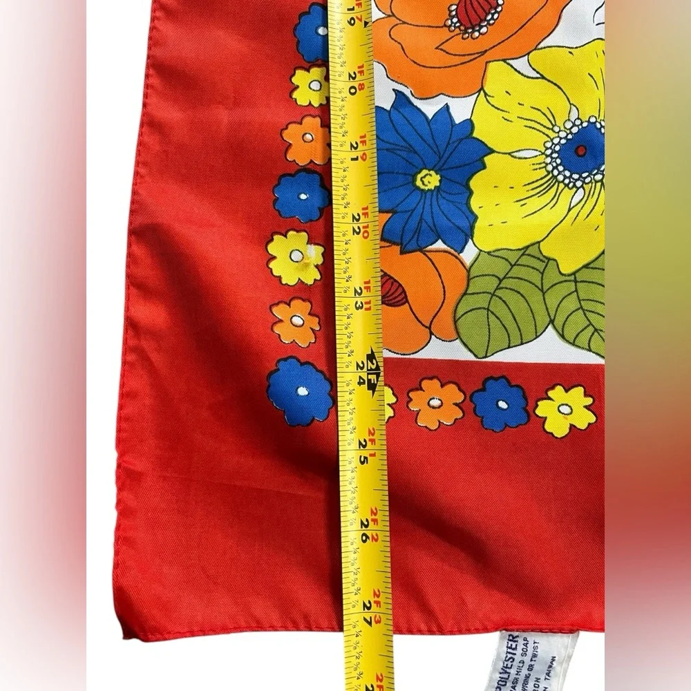 Vintage Rain-Fold Scarf All Weather Floral Red Orange Polyester 27
